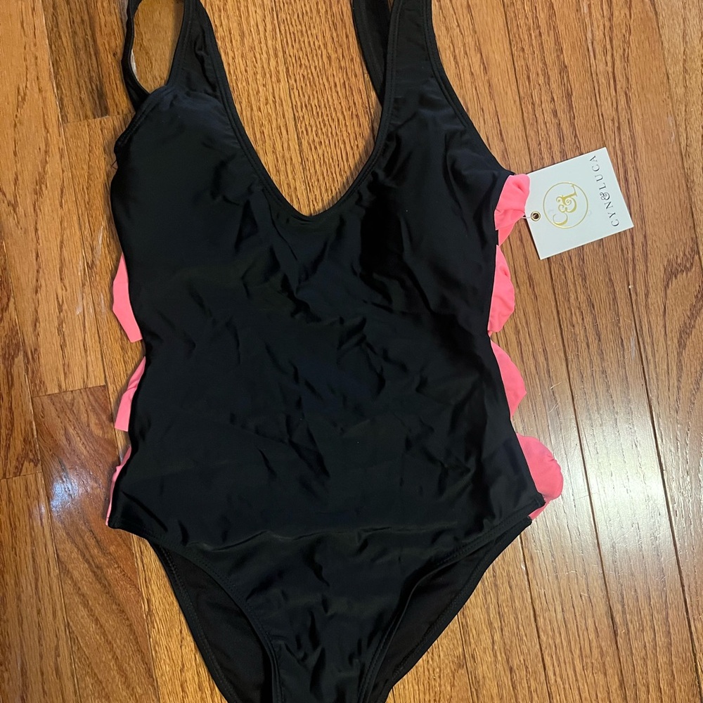 Black and Pink One-Piece Swimsuit